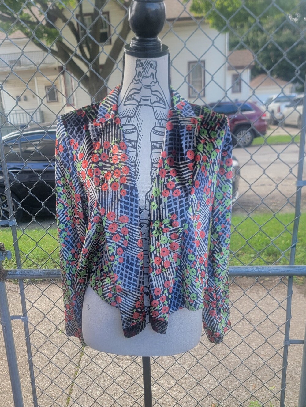 Anthropologie Elevenses Floral Geometric Cropped Blazer Jacket Size 0